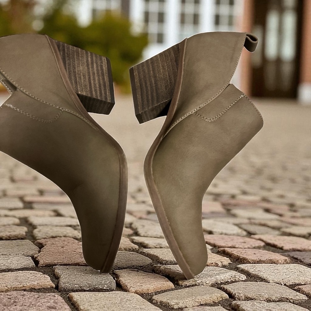 Women's Taupe Block Heel Ankle Boots